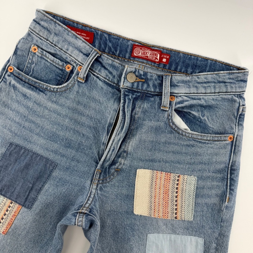 Lucky Brand Lucky Legend Jeans Women 2/26R Patchwork Mid Rise Relaxed Straight